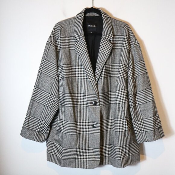 Madewell Dorset Oversized Glen Plaid Wool Blend Blazer Womens 3X Black Jacket - Picture 1 of 7